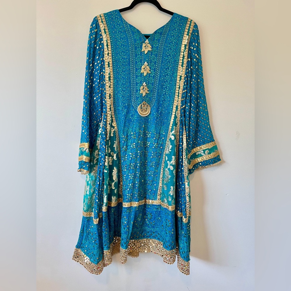 Wedding wear Blue and Gold Pakistani Dress